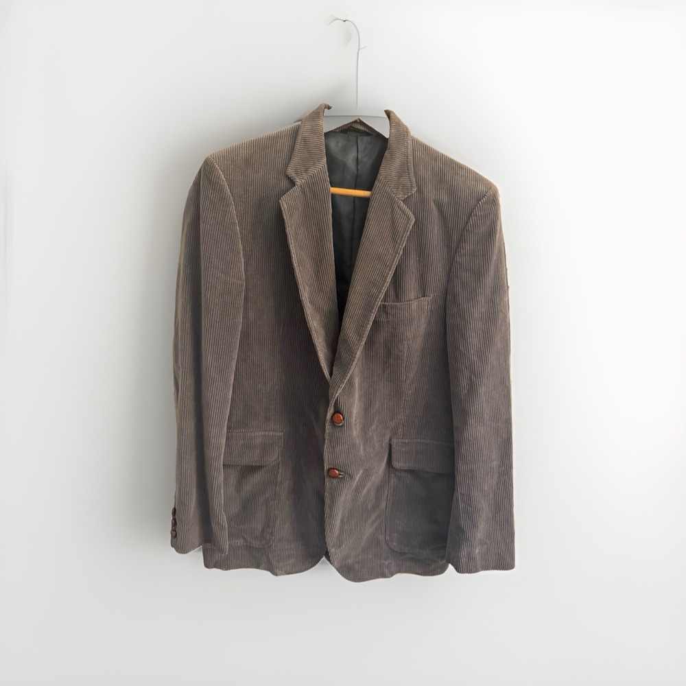 Vintage Jordache Corduroy Gray Blazer 2-Button Jacket Sz 42L Sport Coat